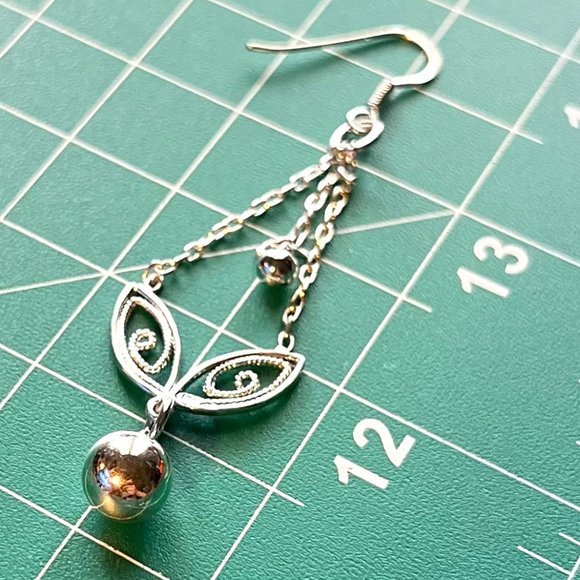 New Genuine 925 Sterling Silver Chain Drop Earrings Beads & Leaf Design Gift Box - Picture 1 of 8
